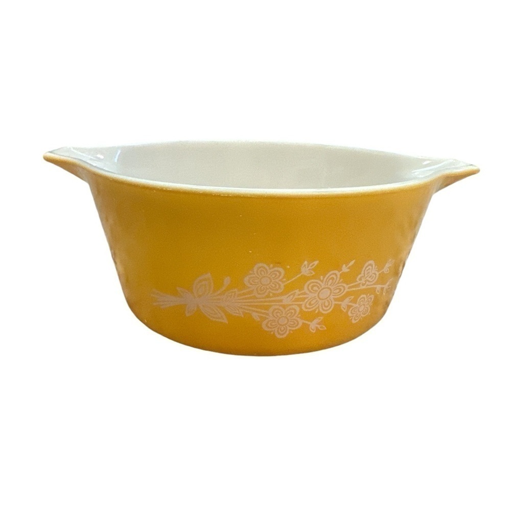 Vintage PYREX Butterfly Gold Cinderella Flat Bottom Casserole Oven Proof Dish